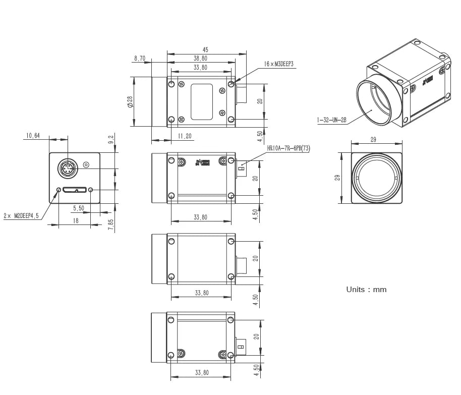 ME2S-2440-16U3C-M01 Camera USB3 Vision Mechanical drawing 6