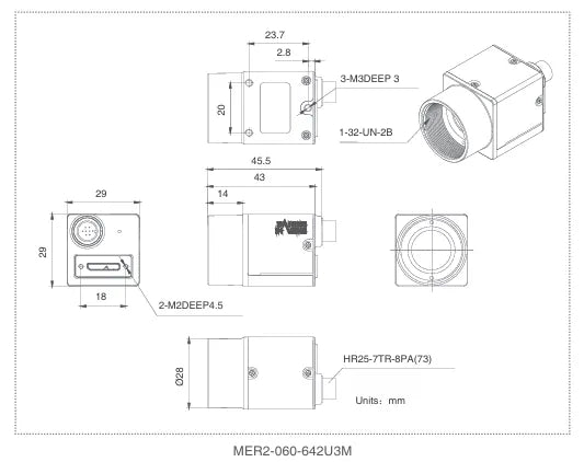MER2-060-642U3M-M01 Camera USB3 Vision Mechanical drawing 6