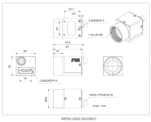 MER2-2002-20U3C-M01 Camera USB3 Vision Mechanical drawing 6