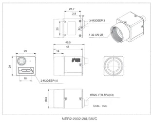 MER2-2002-20U3C-M01 Camera USB3 Vision Mechanical drawing 6