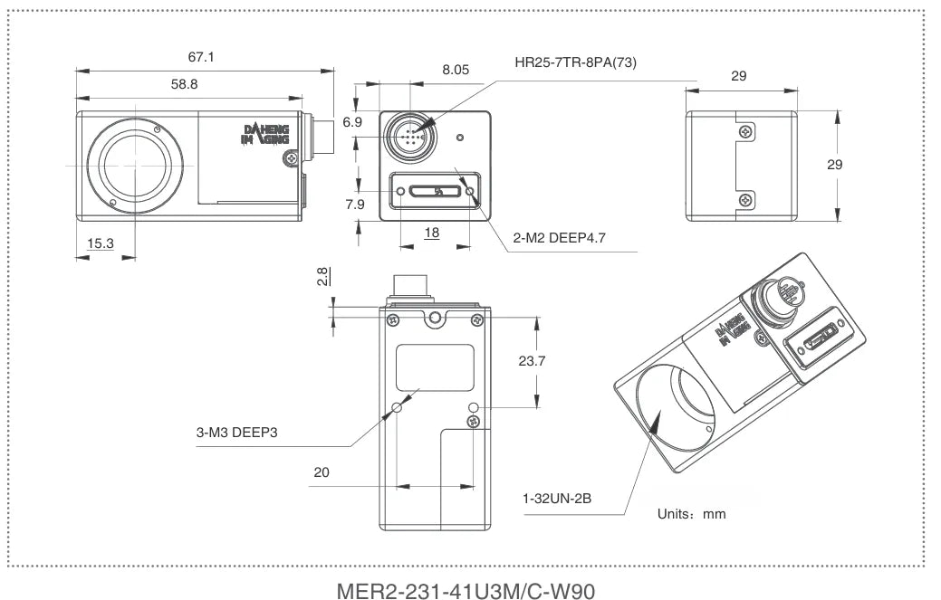 MER2-231-41U3C-W90 Camera USB3 Vision Mechanical drawing 6