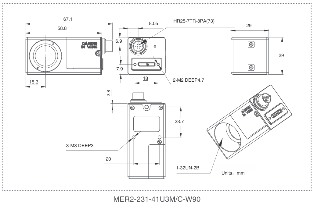 MER2-231-41U3M/C-W90 Technical drawing