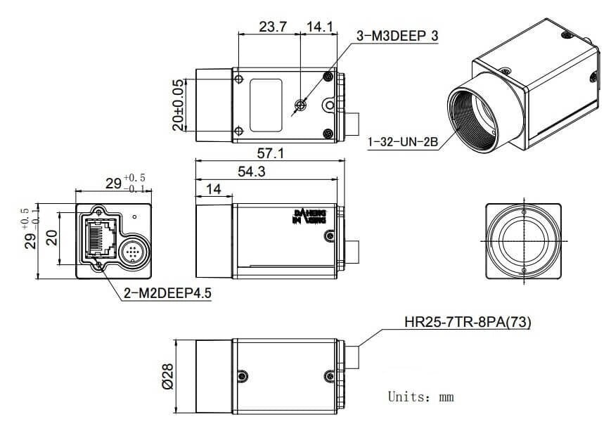 MER2 GigE POE vision camera mechanical drawing