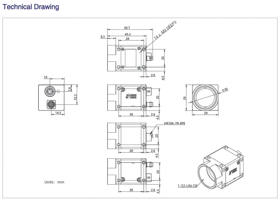 MER3-321-176X2M-SWIRF02 Coaxpress SWIR camera Mechanical drawing