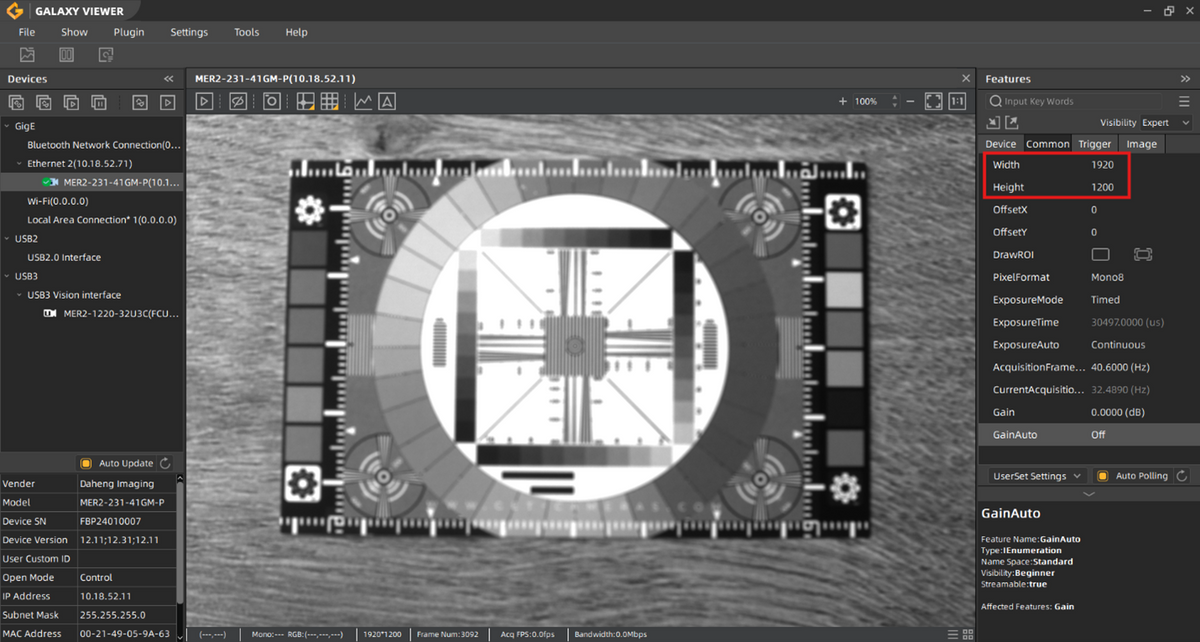 How to set a Region of Interest (R.O.I.) inside an industrial camera i
