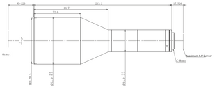 VA-LCM-TC-0-0.367X-WD220-110, Telecentrisk C-mount-objektiv, Forstørrelse 0.367x, Sensorstørrelse 1.1 inch