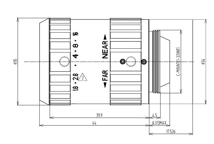 VA-LCM-1.3MP-25MM-F1.8-020-SWIR Lens SWIR Mechanical drawing 3