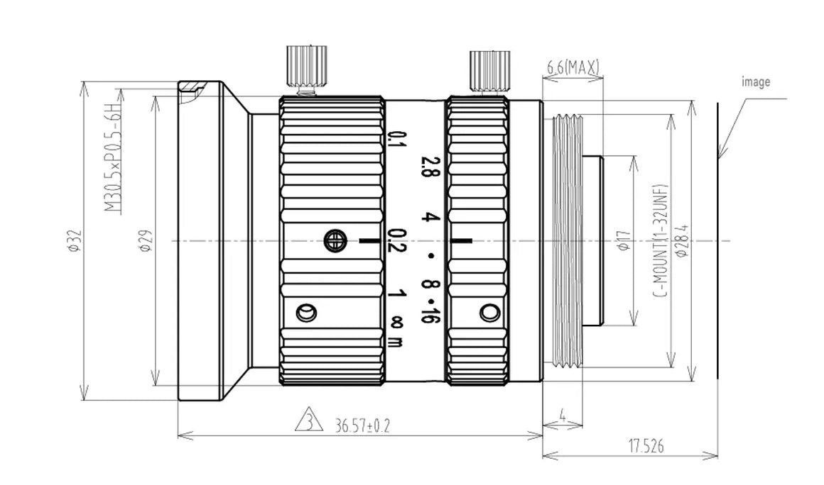 VA-LCM-10MP-08MM-F2.8-015 Lens C-mount Mechanical drawing 