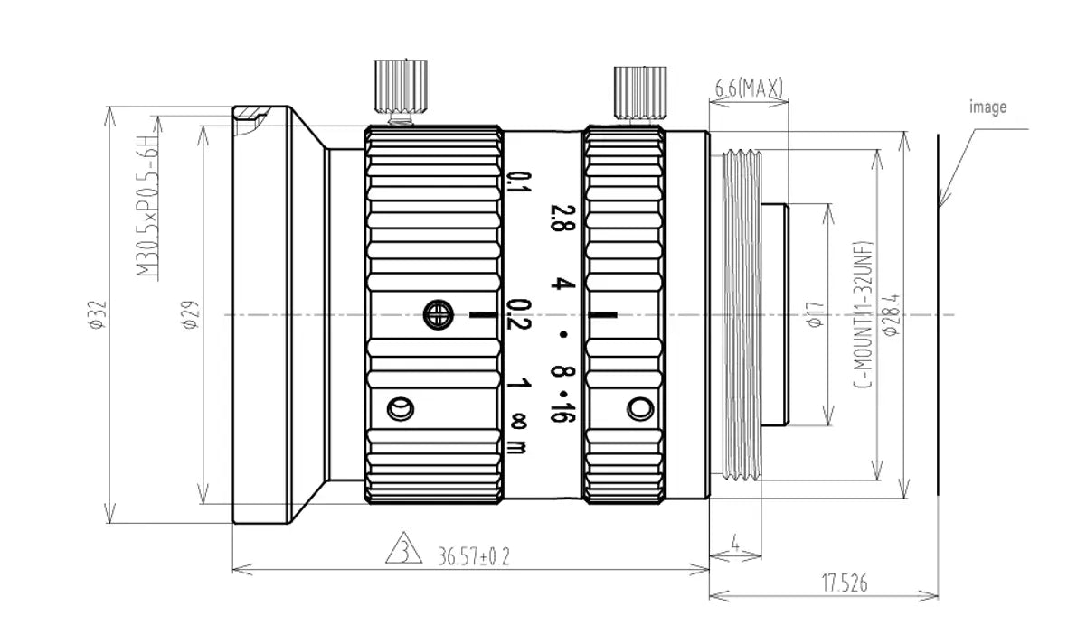 VA-LCM-10MP-08MM-F2.8-015 Lens C-mount Mechanical drawing 