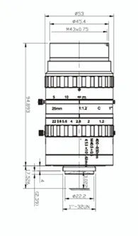 VA-LCM-10MP-25MM-F1.2-100-IC Lens C-mount Mechanical drawing 3
