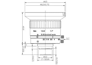 VA-LCM-12MP-06MM-F2.5-110 Lens C-mount Mechanical drawing 3