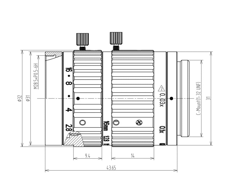 VA-LCM-12MP-16MM-F2.8-110-MACRO Lens C-mount Mechanical drawing 3