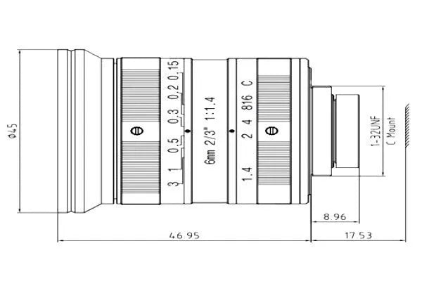 VA-LCM-5MP-06MM-F1.4-015 Lens C-mount Mechanical drawing 3