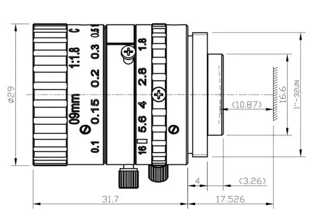 VA-LCM-5MP-09MM-F1.8-015 Lens C-mount Mechanical drawing 3