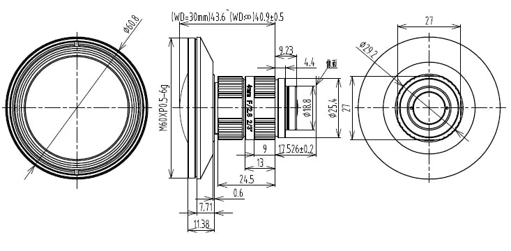 VA-LCM-5MP-4MM-F2.8-015-RUG Lens C-mount Mechanical drawing 3