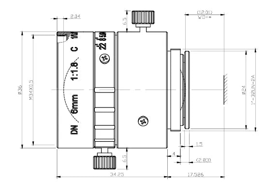 VA-LCM-6MP-6MM-F1.8-018-IC Lens C-mount Mechanical drawing 2