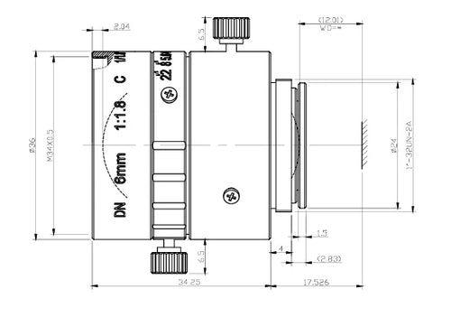 VA-LCM-6MP-6MM-F1.8-018-IC Lens C-mount Mechanical drawing 2