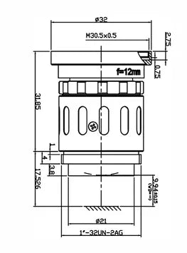 VA-LCM-8MP-12MM-F2.8-015-RUG   Lens C-mount Mechanical drawing 3