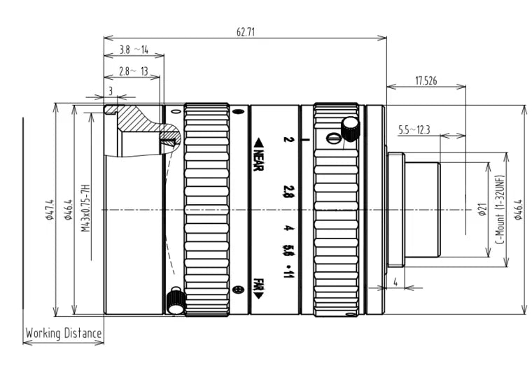 VA-LCM-8MP-25MM-F2.0-015-UV Lens UV Mechanical drawing 3