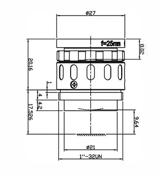 VA-LCM-8MP-25MM-F2.5-015-RUG     Lens C-mount Mechanical drawing 3