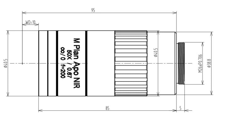 VA-LCM-MS-50X-WD10-110-NI Lens Microscope Mechanical drawing 3
