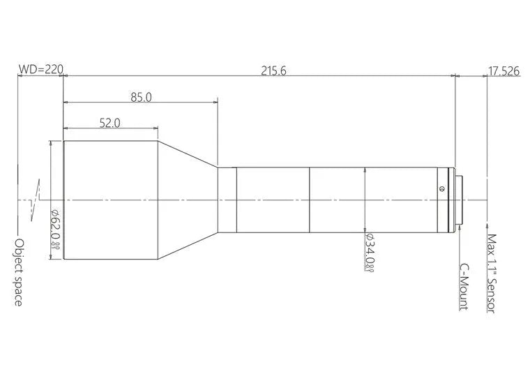 VA-LCM-TC-0-0.55X-WD220-110 Lens telecentric Mechanical drawing 3