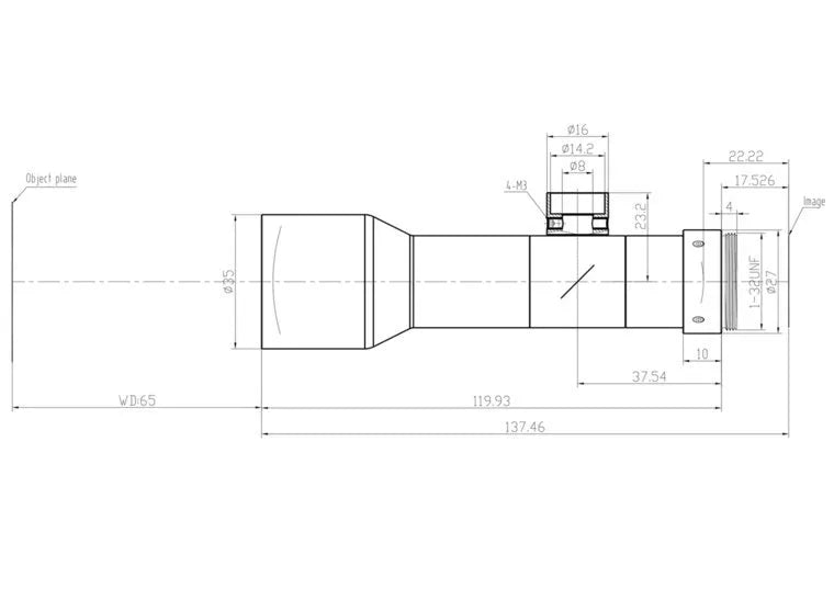 VA-LCM-TC-1-0.5X-WD65-110 Lens telecentric Mechanical drawing 3