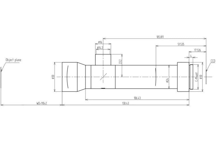 VA-LCM-TC-1-1X-WD110-015 Lens telecentric Mechanical drawing 3