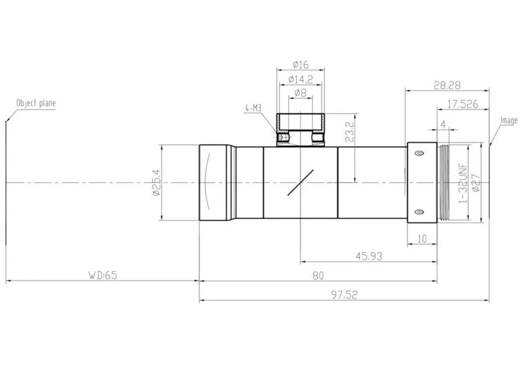 VA-LCM-TC-1-2X-WD65-015 Lens telecentric Mechanical drawing 3