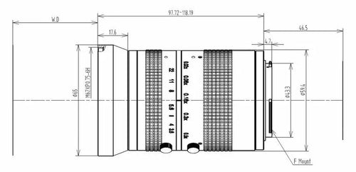 VA-LFM-65MP-50MM-F3.6-46C Lens F-mount Mechanical drawing 2