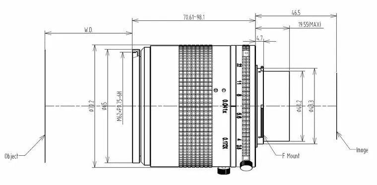 VA-LFM-65MP-80MM-F3.6-42C Lens F-mount Mechanical drawing 2