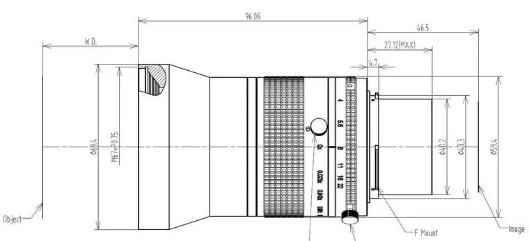 VA-LFM-65MP-80MM-F4-38C Lens F-mount Mechanical drawing 3
