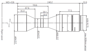 VA-LM58-TC-0-0.813X-WD128-39C, Telecentric M58-mount Lens, magnification 0.813X, sensorsize 39mm