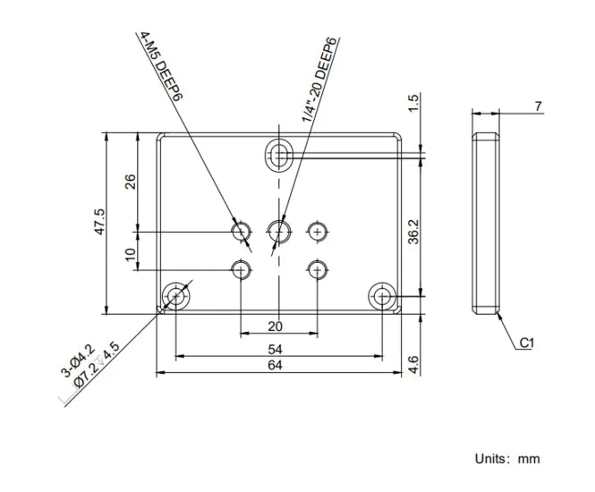 VA-MCPT-54x36-ALU Mounting plate Mechanical drawing 3