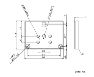 VA-MCPT-54x36-ALU Mounting plate Mechanical drawing 3
