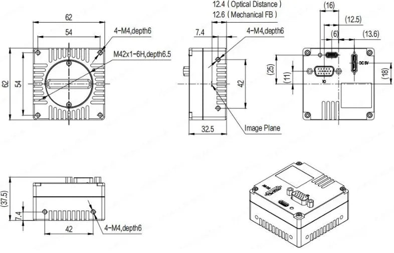 VALINE-2K1-M42-180U3M Camera Linescan Mechanical drawing 3