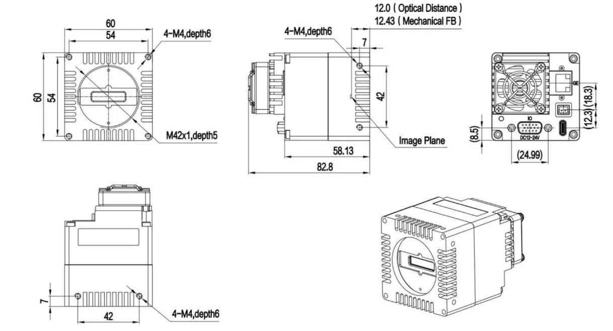 VALINE-2K1-M42-40GM-TF-SWIR Camera Linescan Mechanical drawing 3