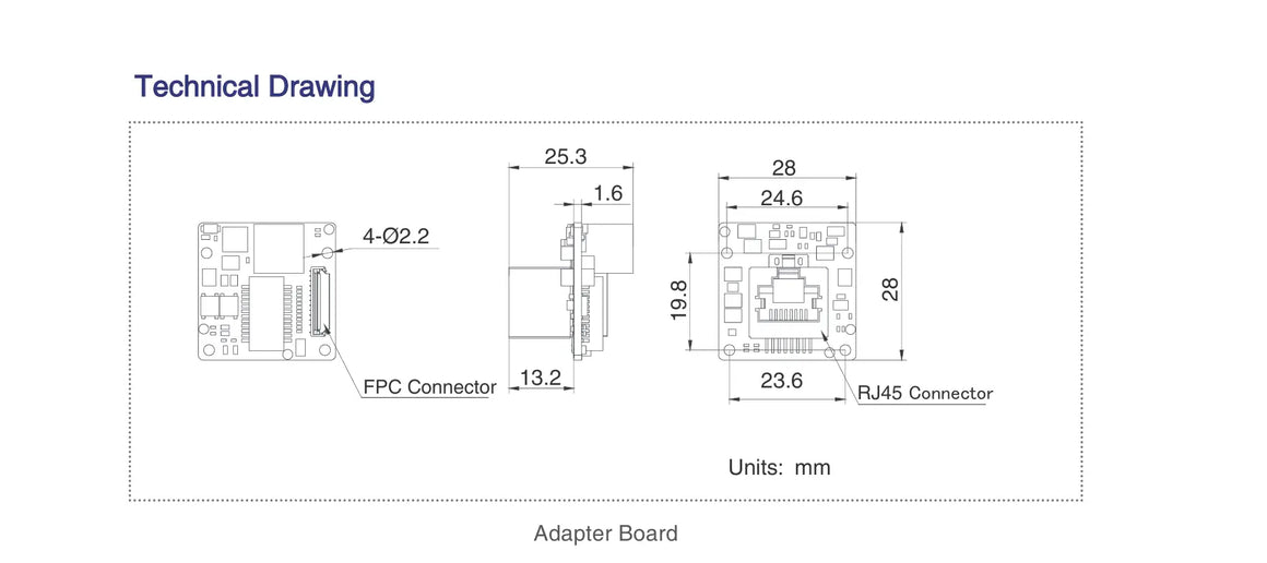 VE2S-630-18GC-P Board level camera Technical Drawing