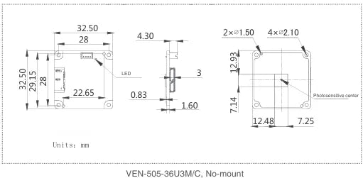 VEN-505-36U3C-M06 Camera USB3 Vision Mechanical drawing 3