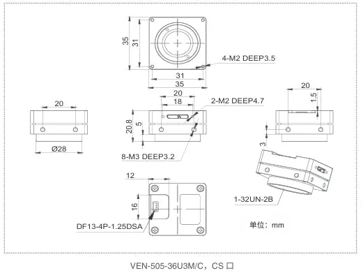 VEN-505-36U3M-M01 Camera USB3 Vision Mechanical drawing 3