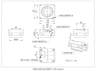 VEN-830-22U3M-M01 Camera USB3 Vision Mechanical drawing 3